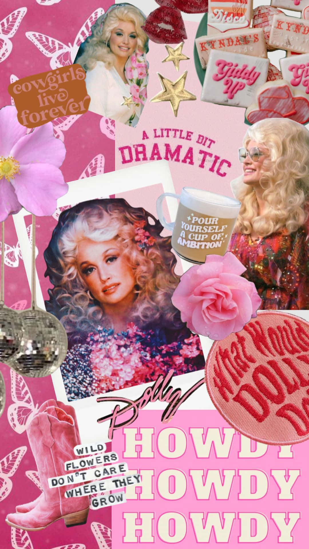 Dolly Parton, vibrant pink, collage, Full HD Phone Wallpaper