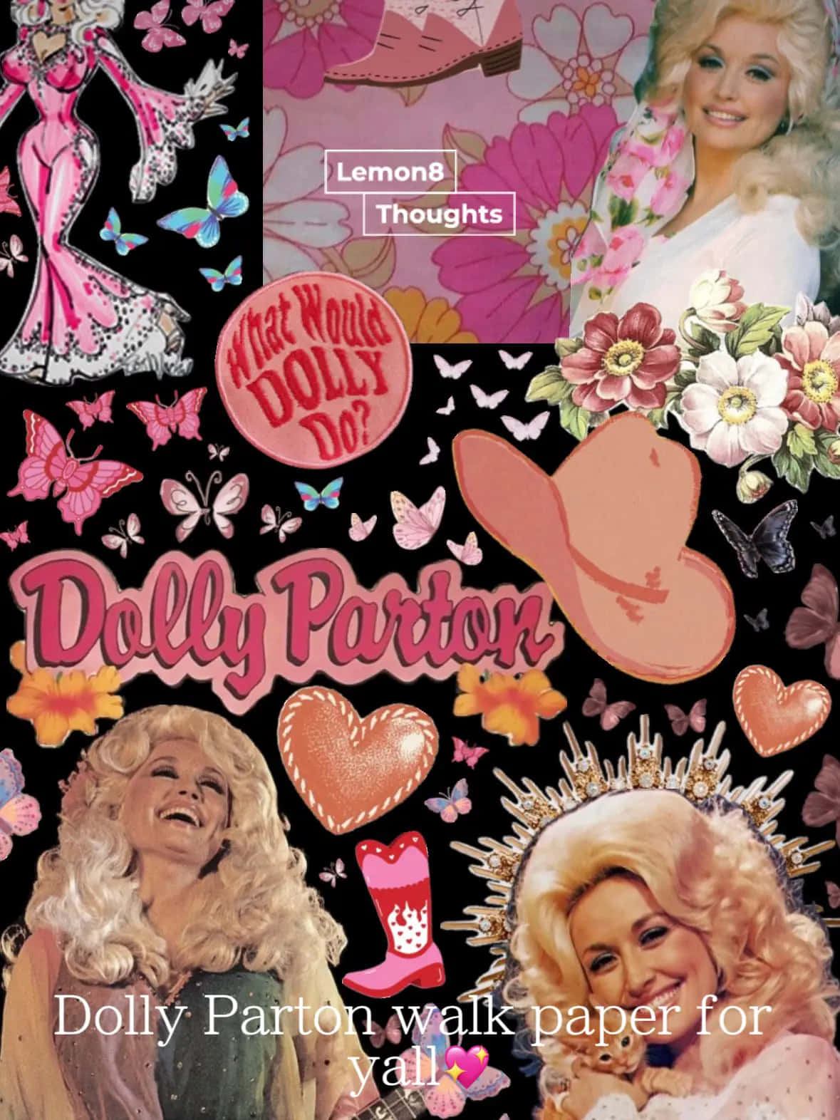 Dolly Parton, pink flowers, butterflies, HD Phone Wallpaper