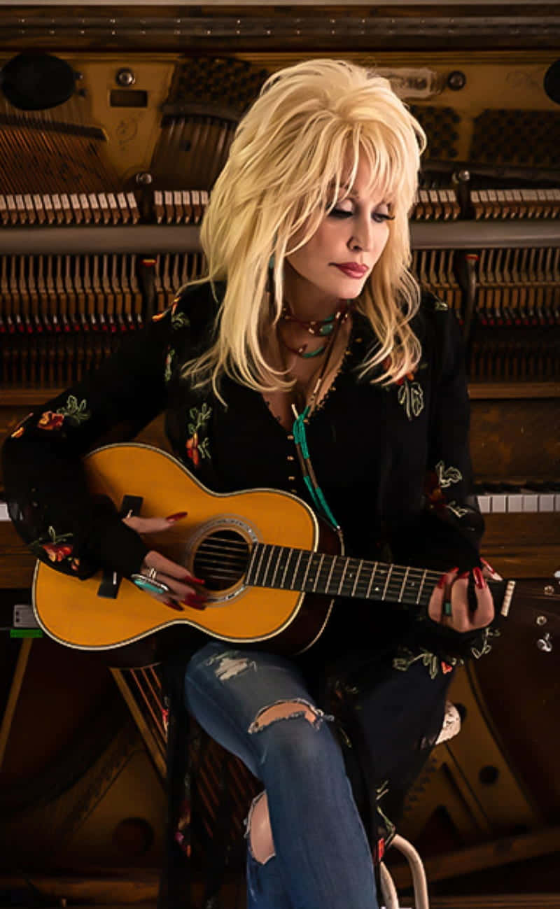 Dolly Parton, acoustic guitar, grand piano, HD Phone Wallpaper