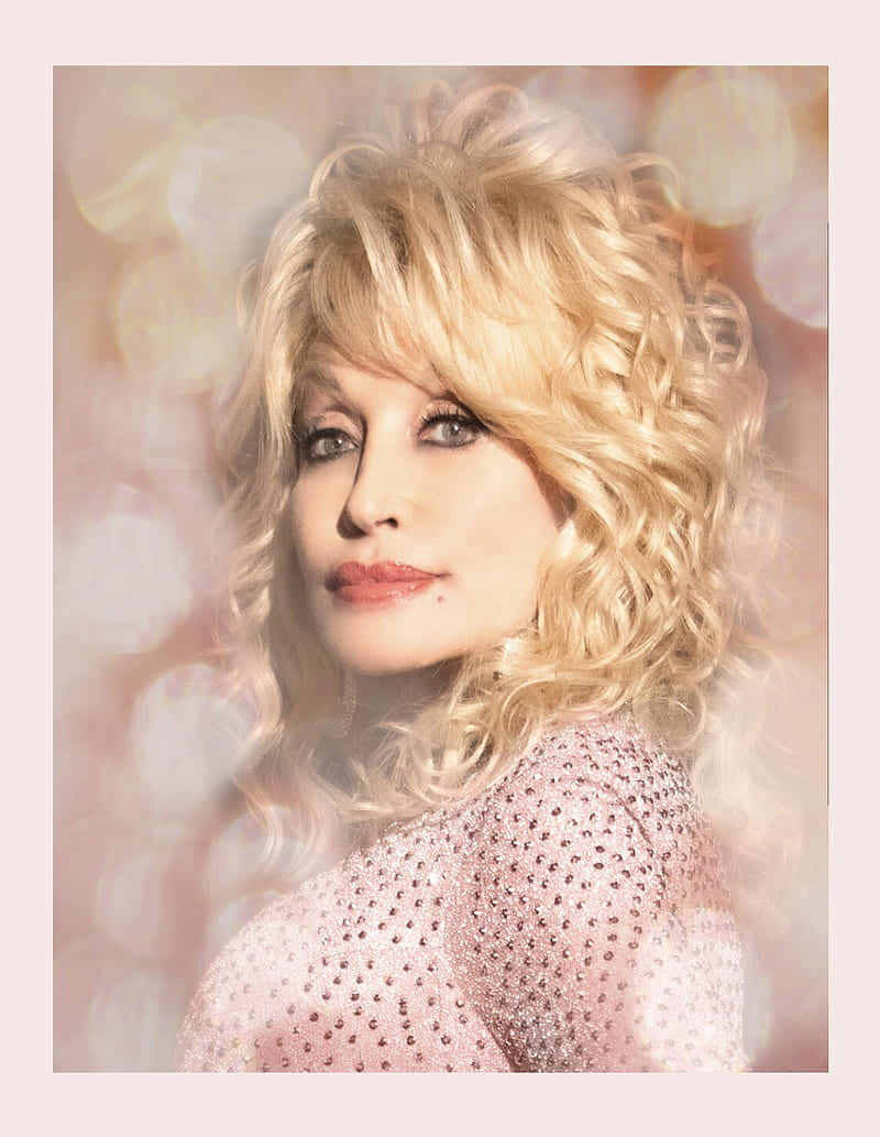 Dolly Parton, voluminous blonde curls, sparkling pink top, SD Phone Wallpaper