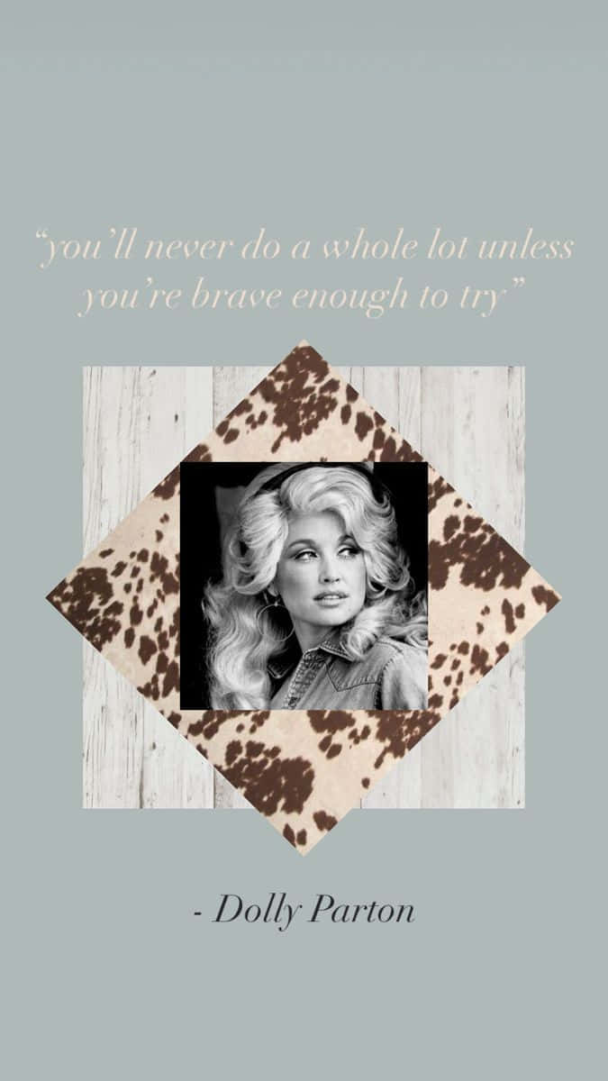 Dolly Parton, diamond-shaped cow print pattern, black and white portrait, SD Phone Wallpaper