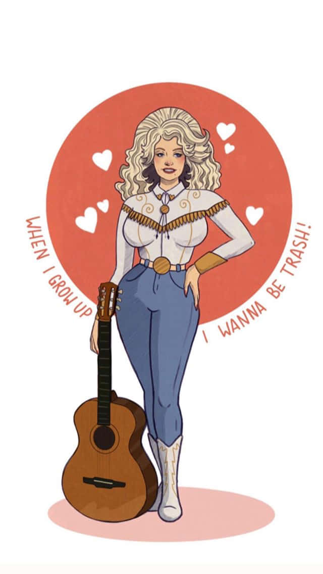 Dolly Parton, cartoon woman, curly blonde hair, SD Phone Wallpaper