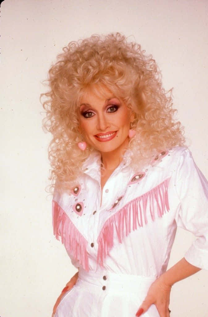 Dolly Parton, white fringed shirt, pink fringe, SD Phone Wallpaper