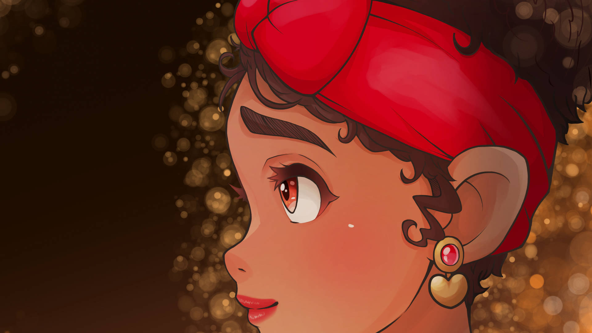 Dolores Madrigal, red headwrap, heart-shaped earring, Full HD Desktop Wallpaper