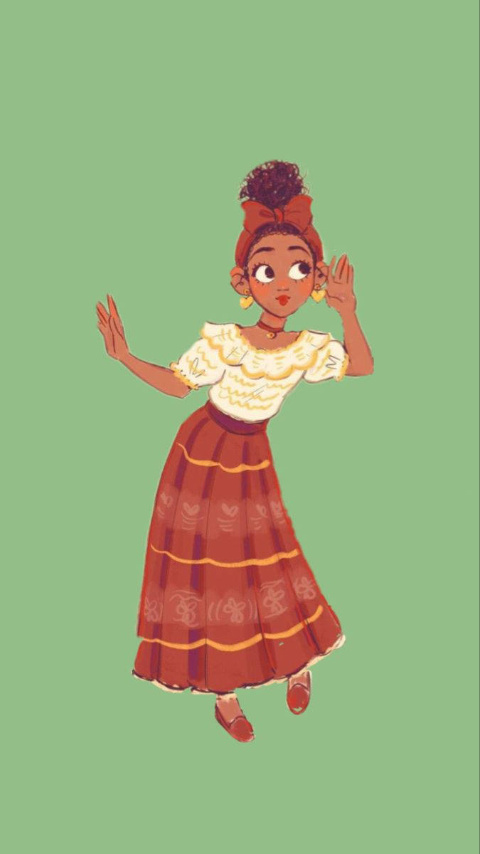 Dolores Madrigal, traditional dress, vibrant illustrated girl, SD Phone Wallpaper