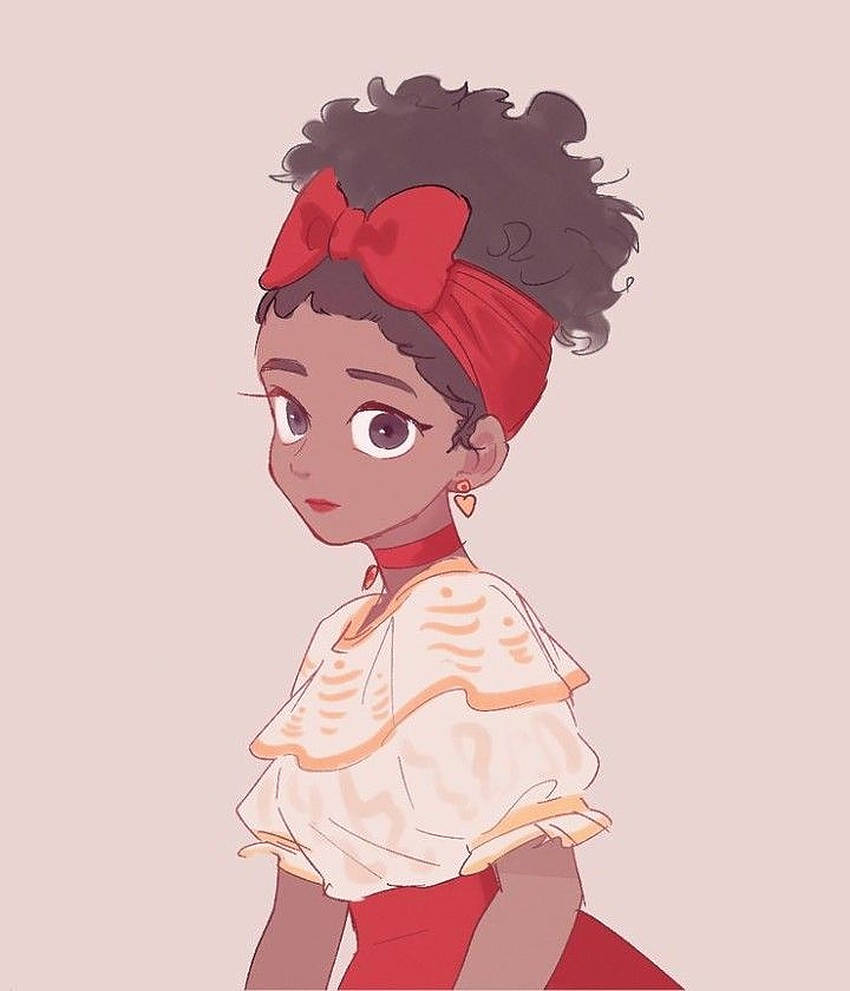 Dolores Madrigal, curly hair, red bow, SD Phone Wallpaper