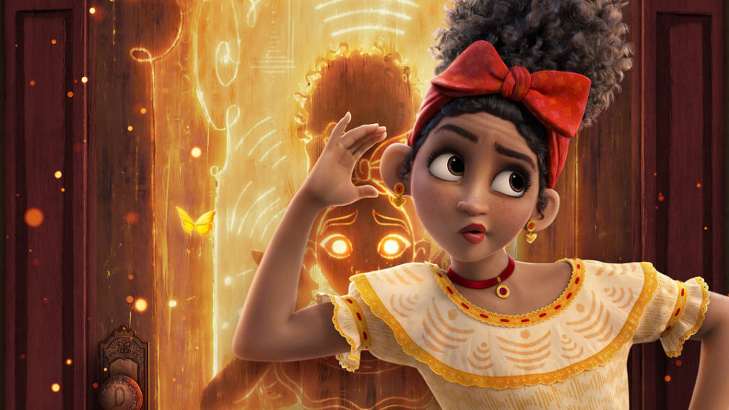 Dolores Madrigal, red bow, glowing golden spirit, SD Desktop Wallpaper