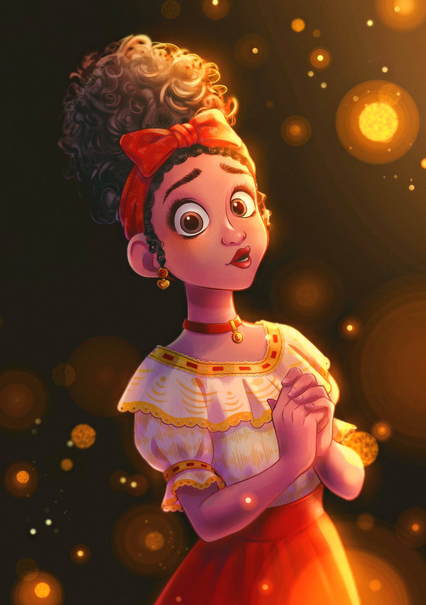 Dolores Madrigal, curly hair, red bow, Full HD Phone Wallpaper