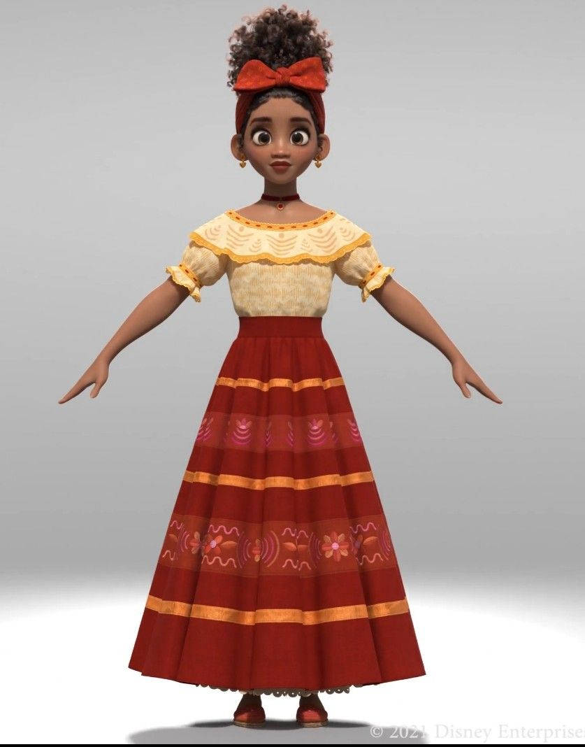 Dolores Madrigal, vibrant red and gold patterned dress, matching headband, SD Phone Wallpaper