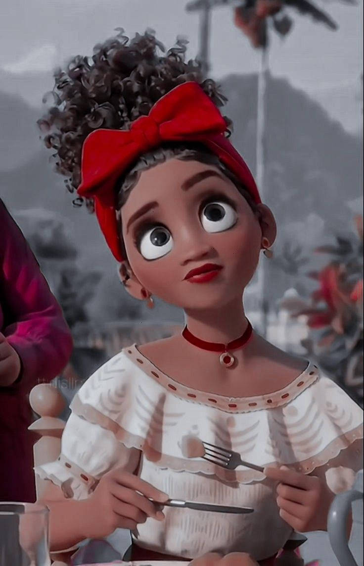 Dolores Madrigal, red bow, curly hair, SD Phone Wallpaper