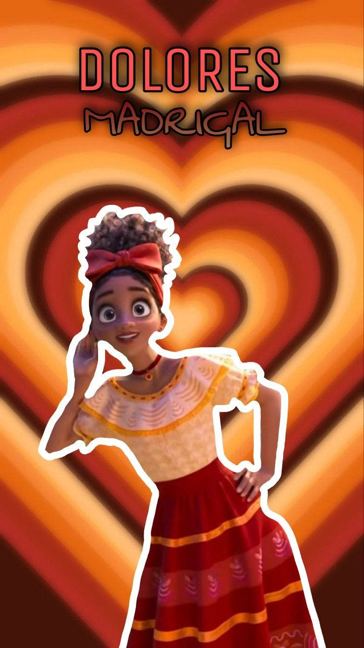 Dolores Madrigal, traditional dress, swirling heart-shaped background, HD Phone Wallpaper
