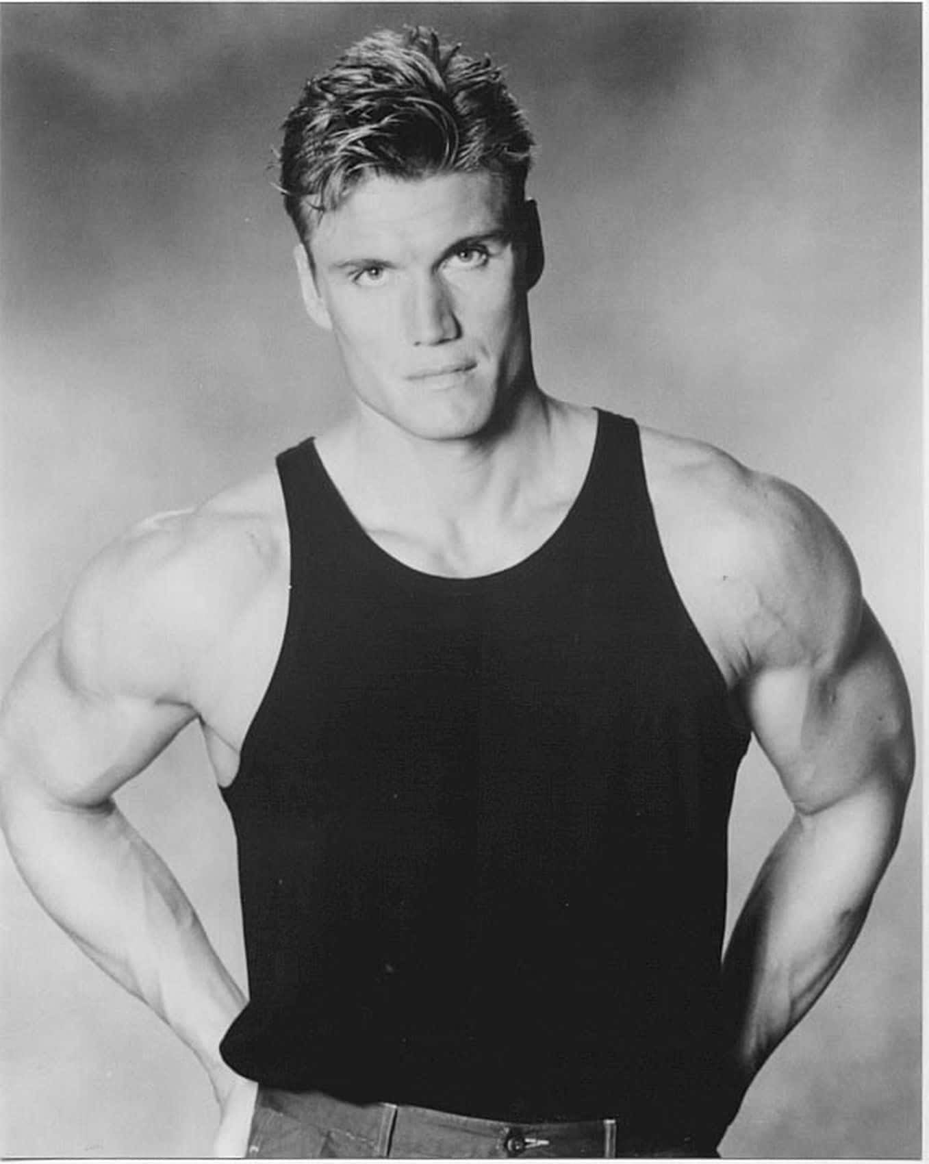 Dolph Lundgren, black tank top, smoky gray studio backdrop, HD Phone Wallpaper