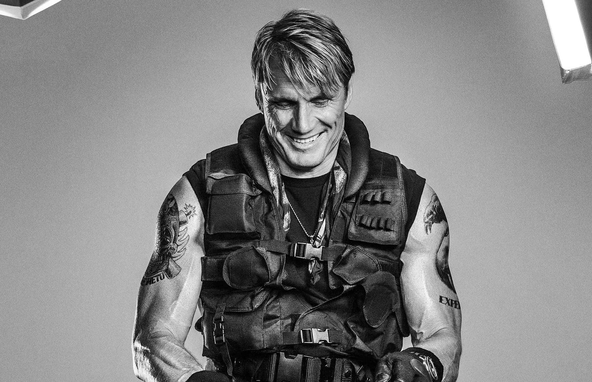Dolph Lundgren, tactical gear, tattoos on his arms, Full HD Desktop Wallpaper