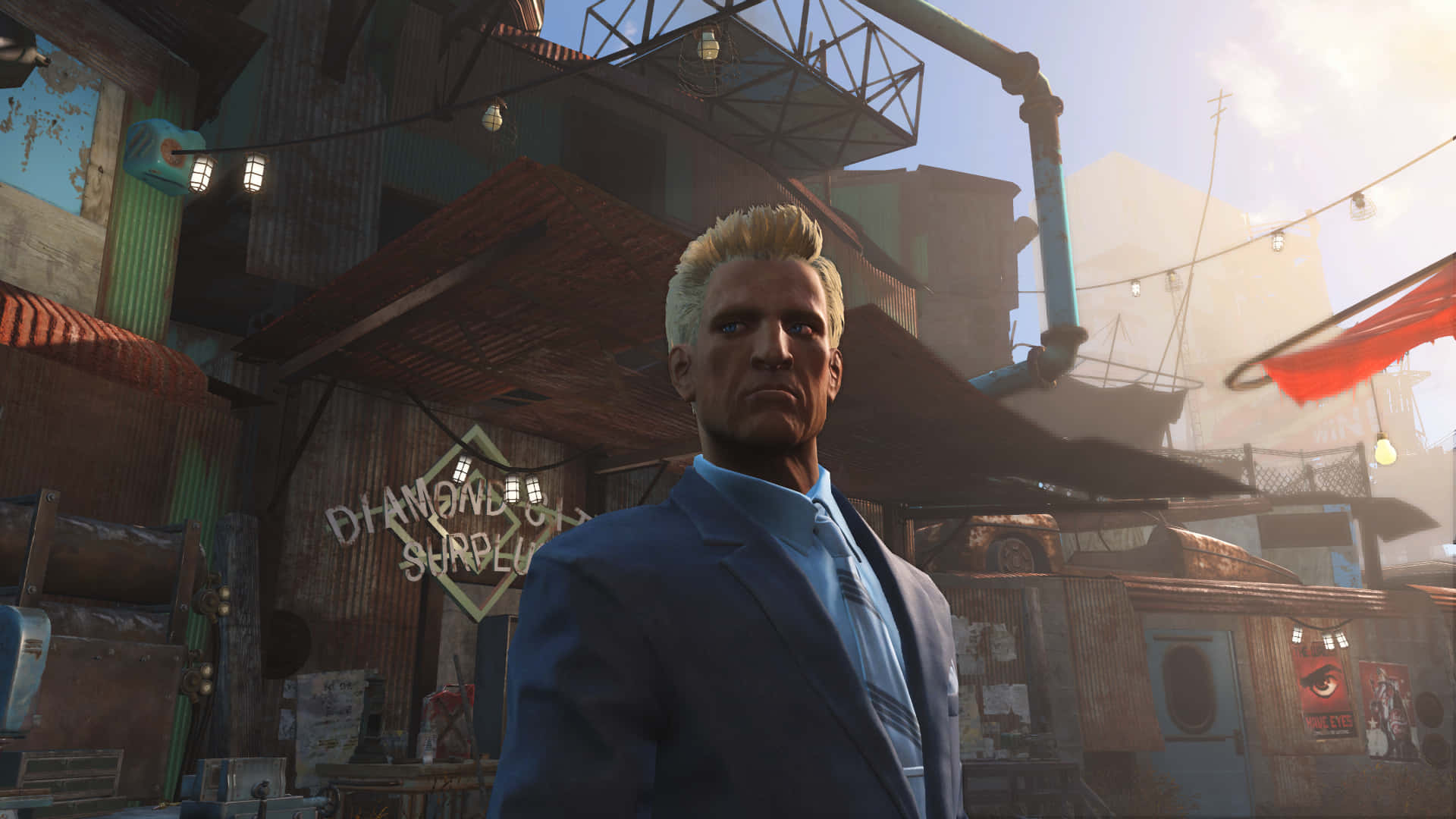 Dolph Lundgren, blue suit, gritty urban alley, Full HD Desktop Wallpaper