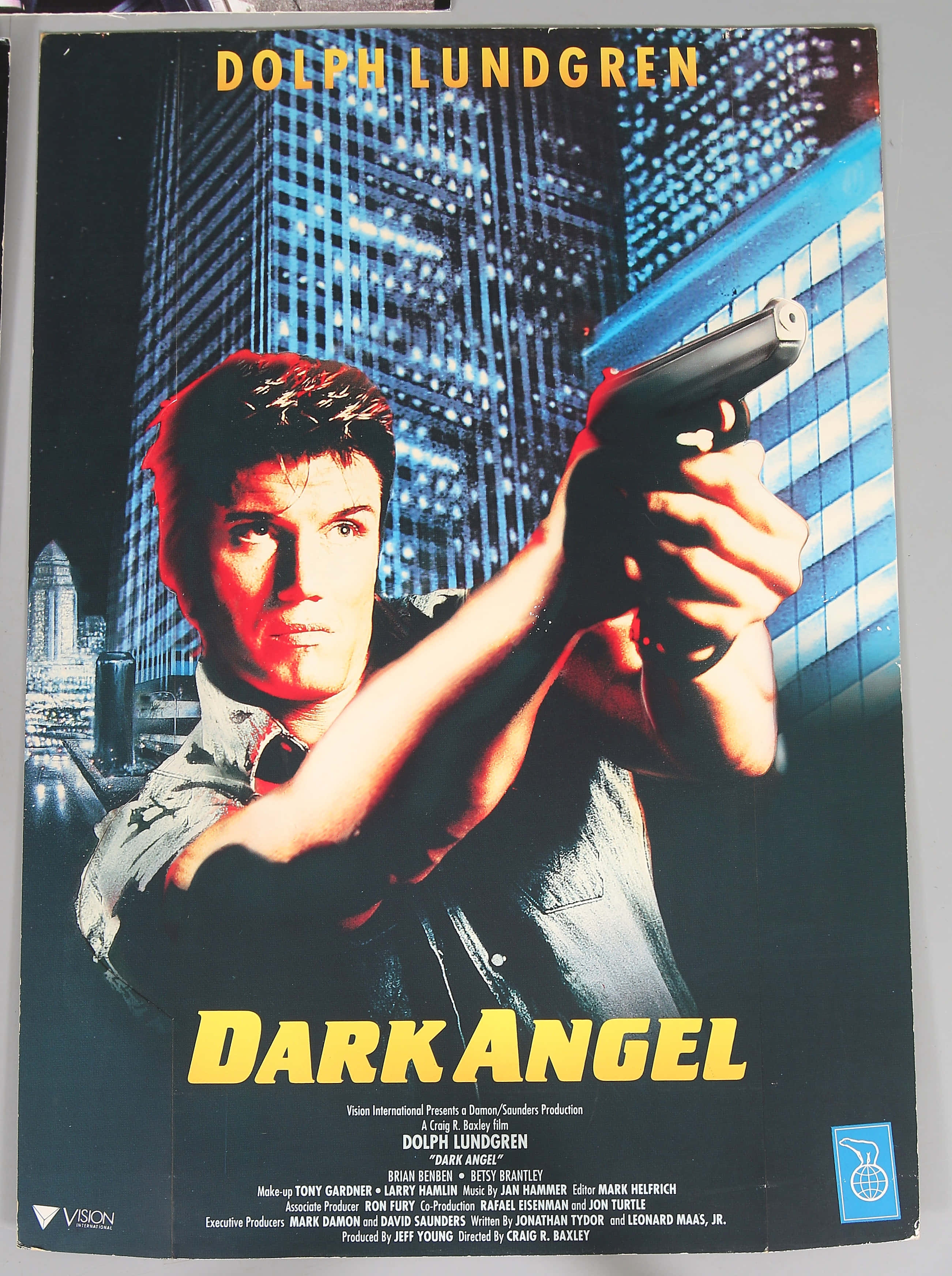 Dolph Lundgren, glowing blue neon cityscape, night, 2K Phone Wallpaper