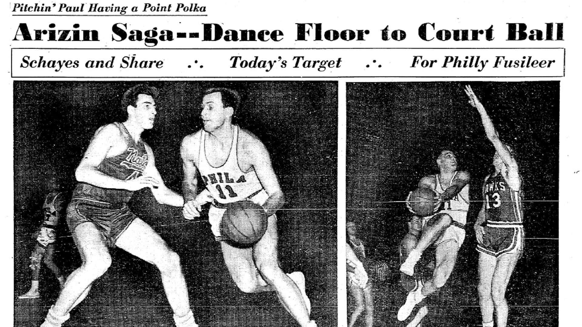 Dolph Schayes, newspaper clipping, basketball players, Full HD Desktop Wallpaper