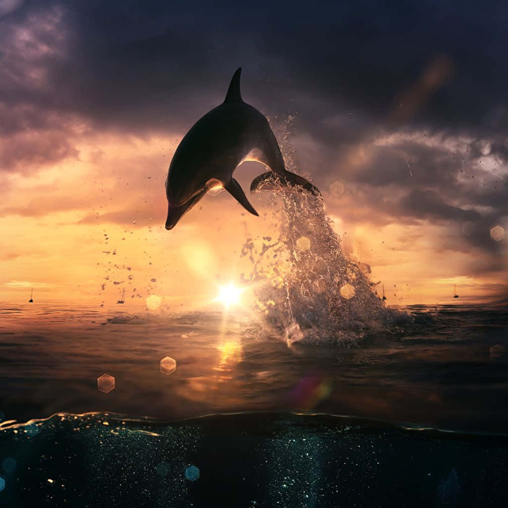 Dolphin Sunset, dolphin, sunset, SD Desktop Wallpaper