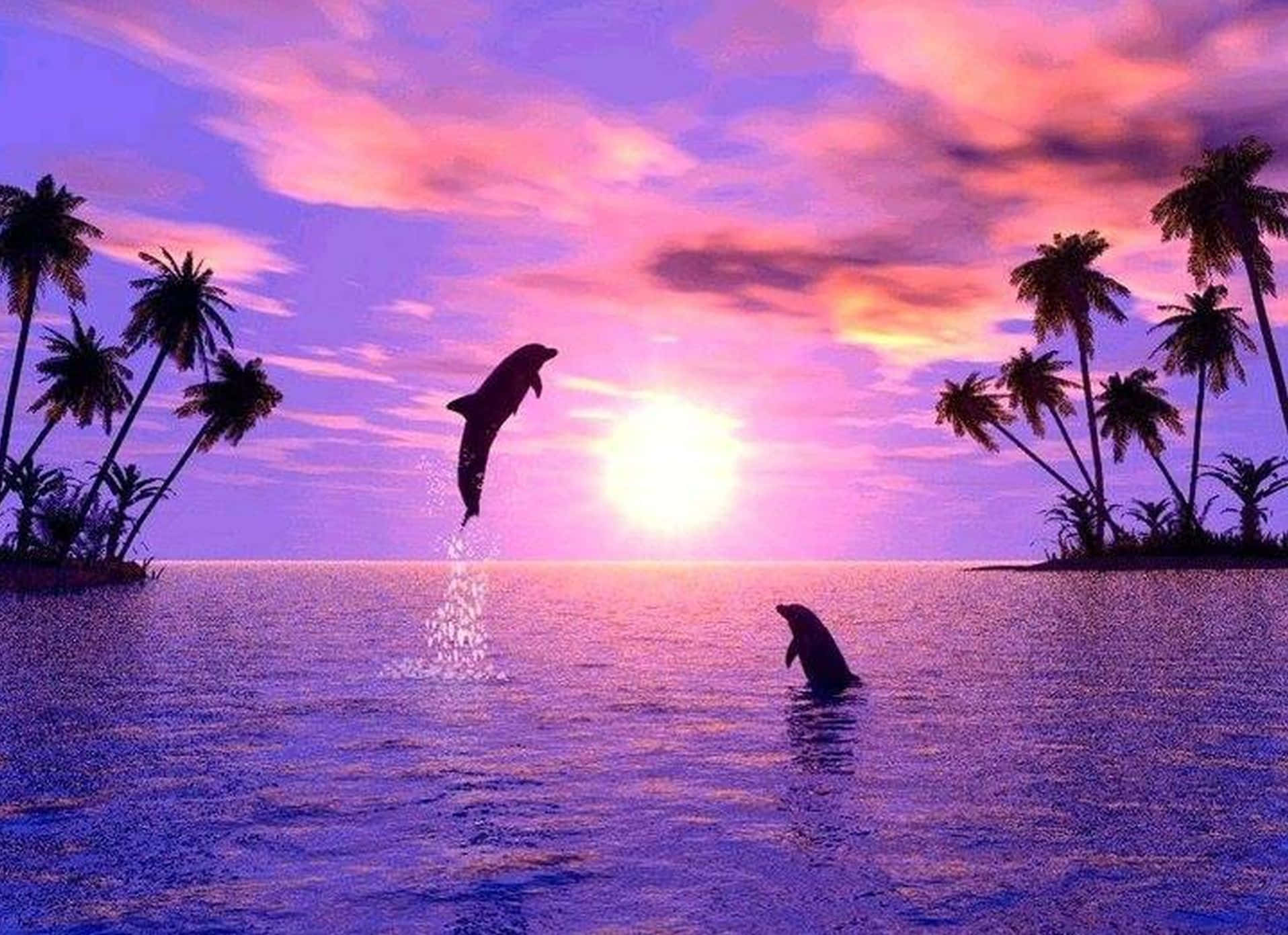 Dolphin Sunset, purple sunset, pink sunset, HD Desktop Wallpaper