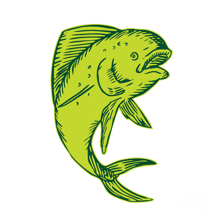 green dolphinfish, lime green, vintage woodcut style, SD Desktop Wallpaper