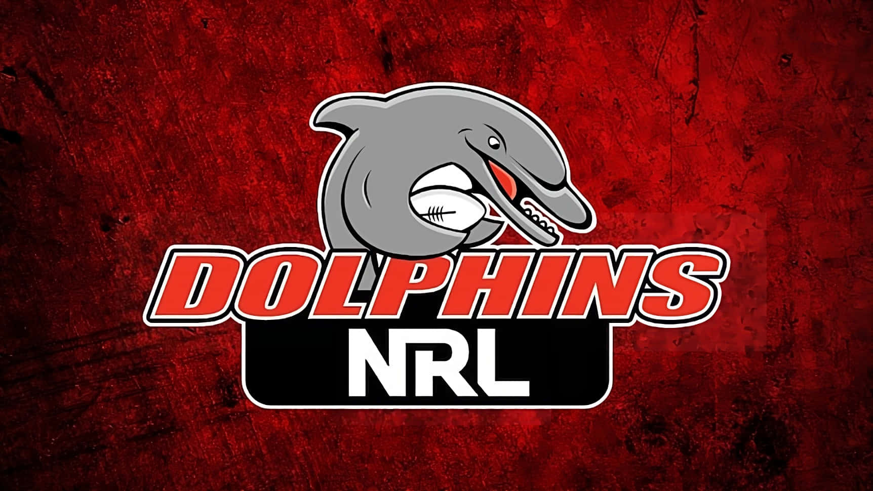 Dolphins Nrl, grey cartoon dolphin logo, textured red background, HD Desktop Wallpaper