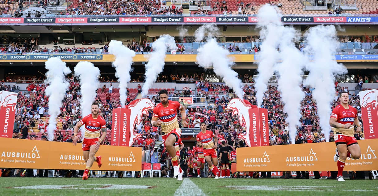 Dolphins Nrl, red and gold uniforms, sprint onto the field, SD Desktop Wallpaper