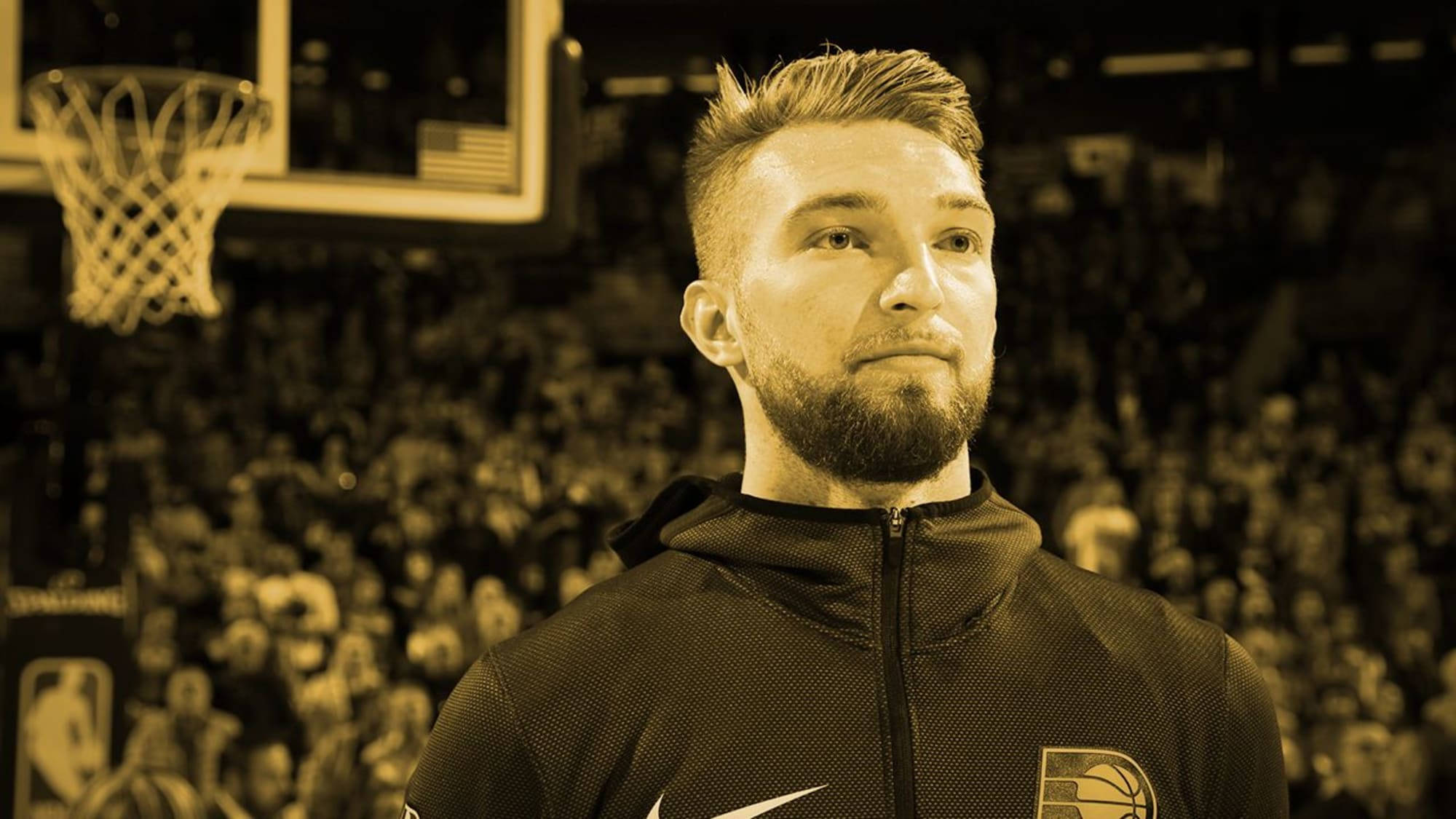 Domantas Sabonis, yellow filter, sepia-toned arena, Full HD Desktop Wallpaper