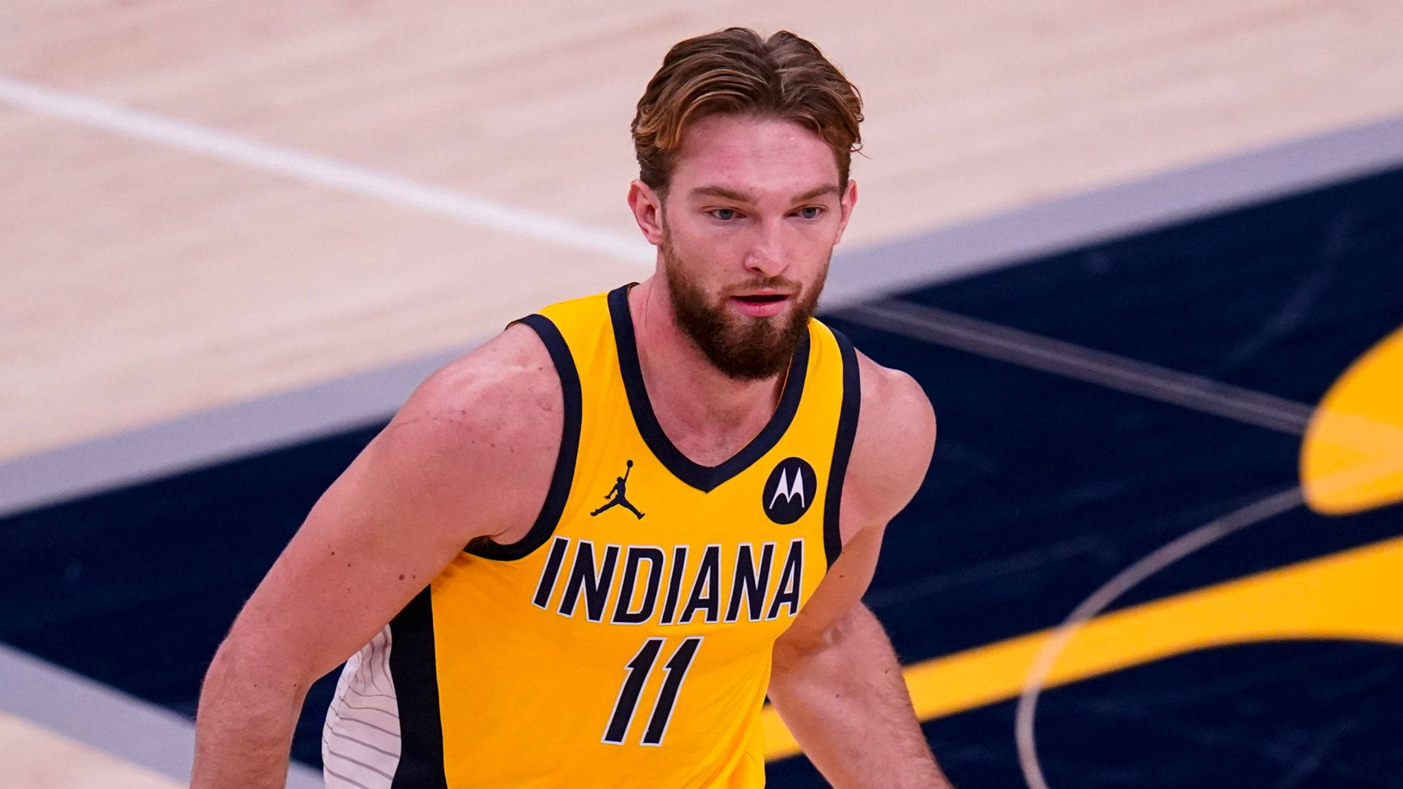 Domantas Sabonis, yellow Indiana jersey, number 11, Full HD Desktop Wallpaper