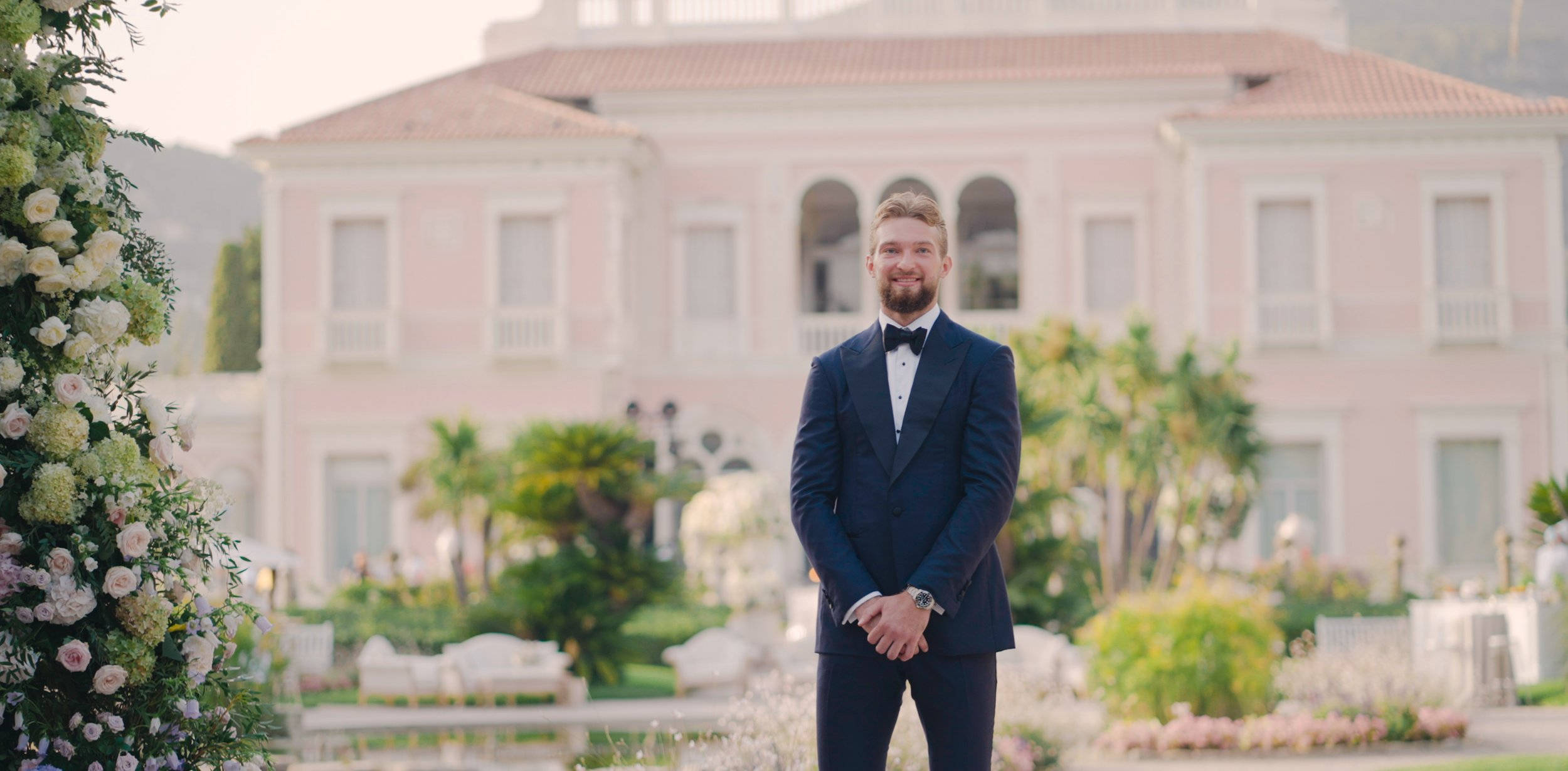 Domantas Sabonis, navy tuxedo, pink villa, Full HD Desktop Wallpaper
