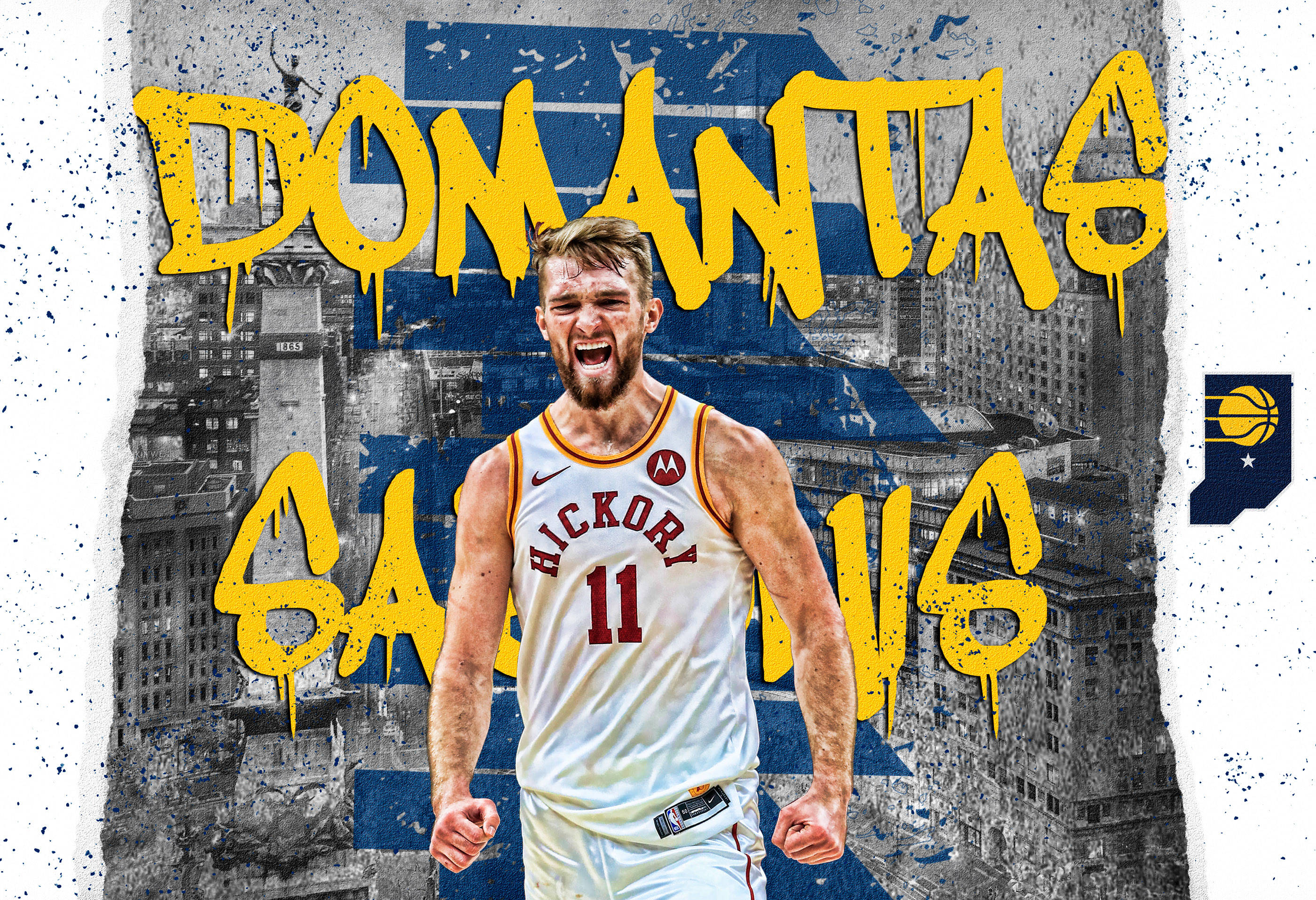 Domantas Sabonis, white jersey, graffiti-style text, 2K Desktop Wallpaper