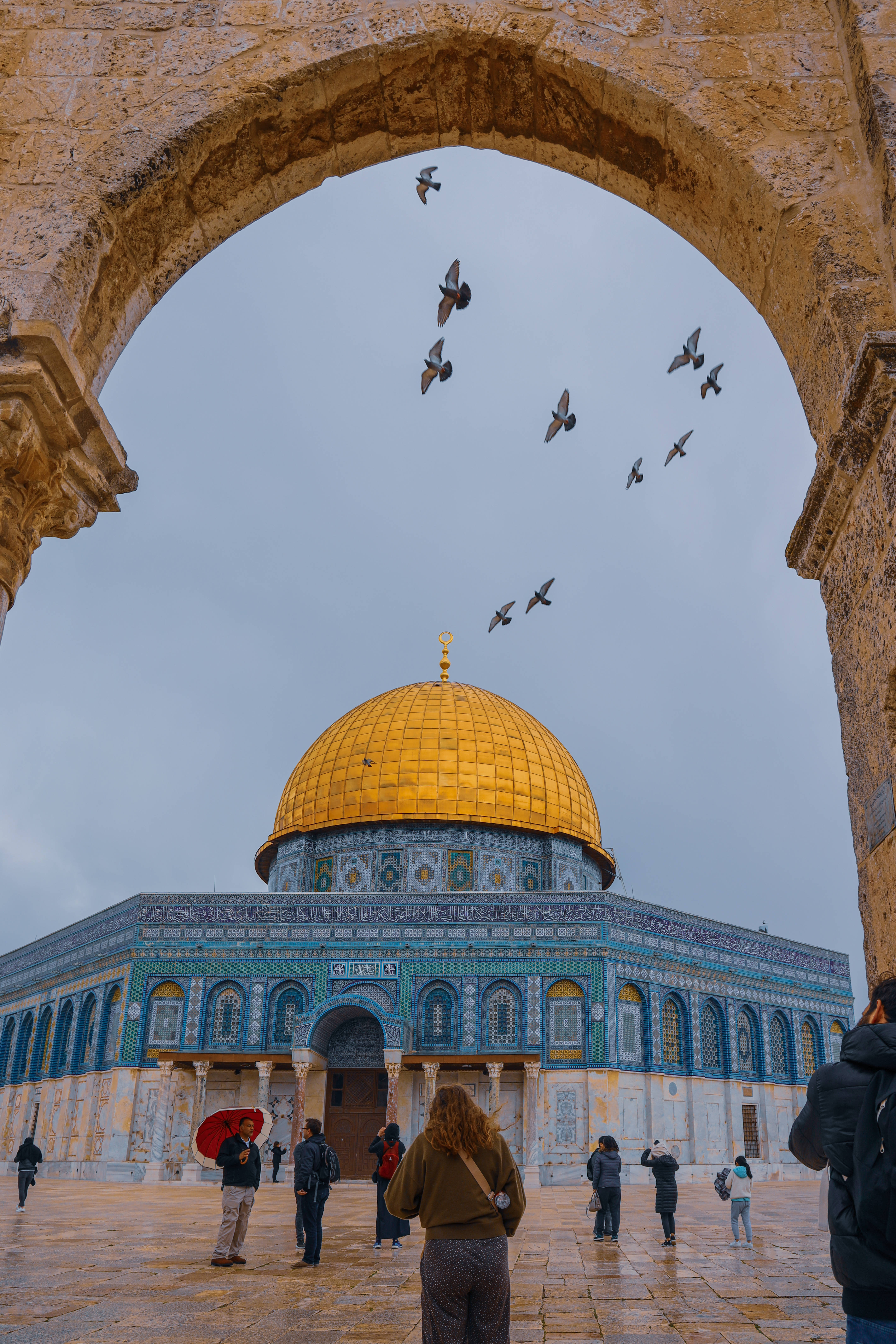 Dome Of The Rock, golden dome, stone archway, 5K Phone Wallpaper