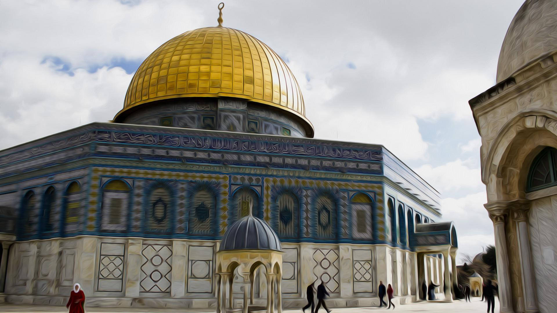 Dome of the Rock, gold, cloudy sky, Full HD Desktop Wallpaper
