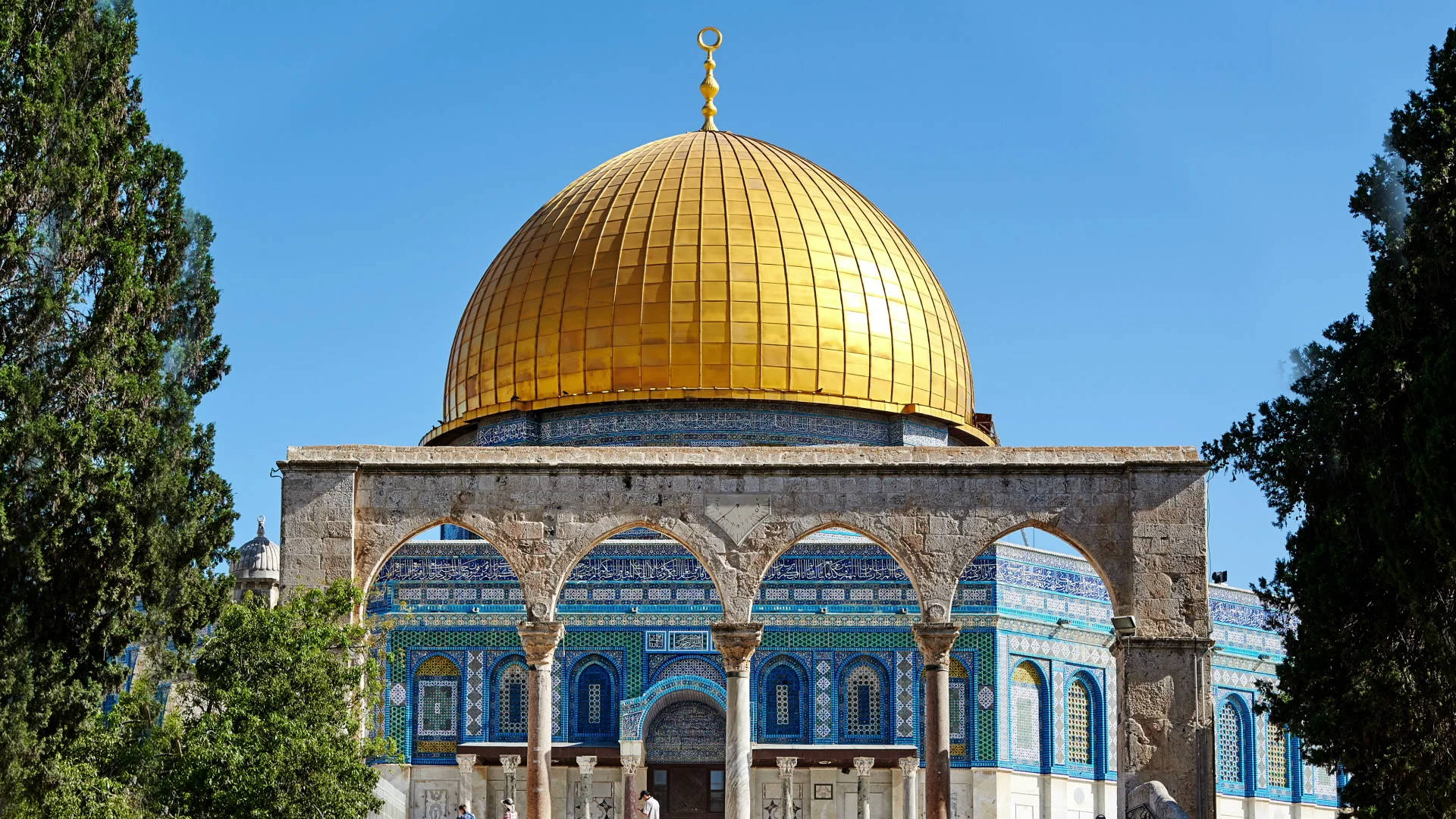 Dome Of The Rock, golden Dome of the Rock, clear blue sky, Full HD Desktop Wallpaper