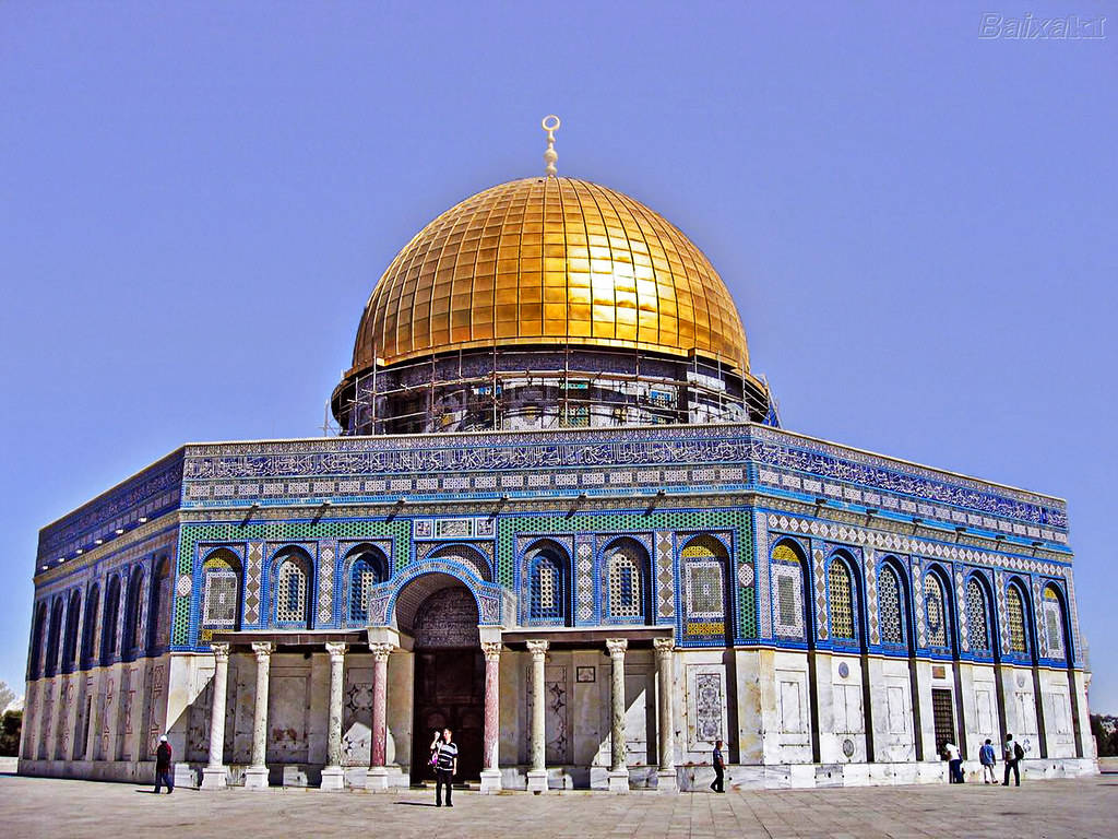 Dome of the Rock, clear blue skies, gold, SD Desktop Wallpaper