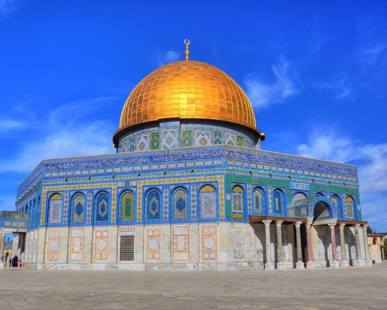 Dome of the Rock, gold, vibrant blue sky, HD Desktop Wallpaper