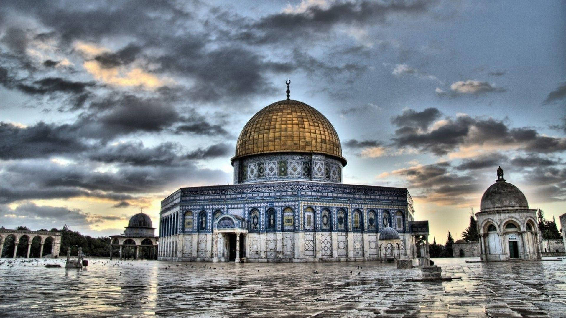 Dome of the Rock, gold, cloudy sky, Full HD Desktop Wallpaper