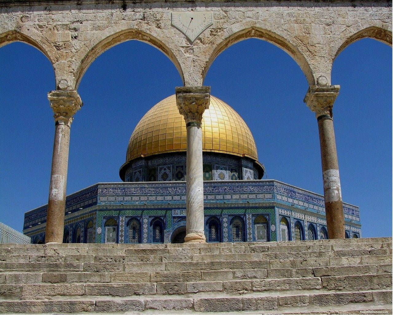 Dome Of The Rock, golden dome, clear blue sky, HD Desktop Wallpaper