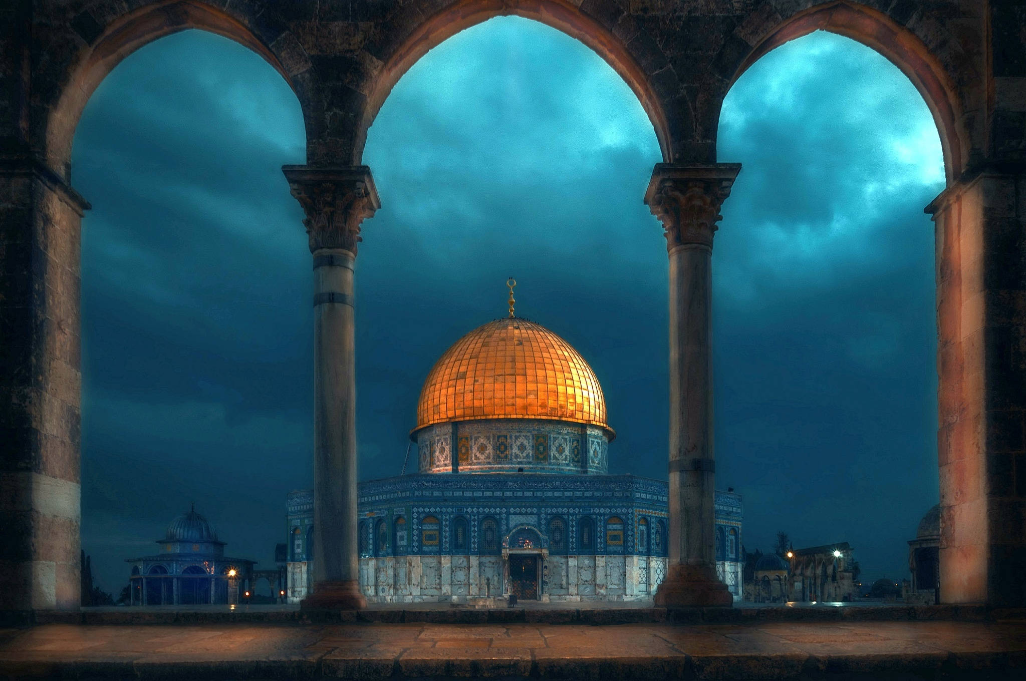 Dome Of The Rock, golden Dome of the Rock, twilight sky, Full HD Desktop Wallpaper