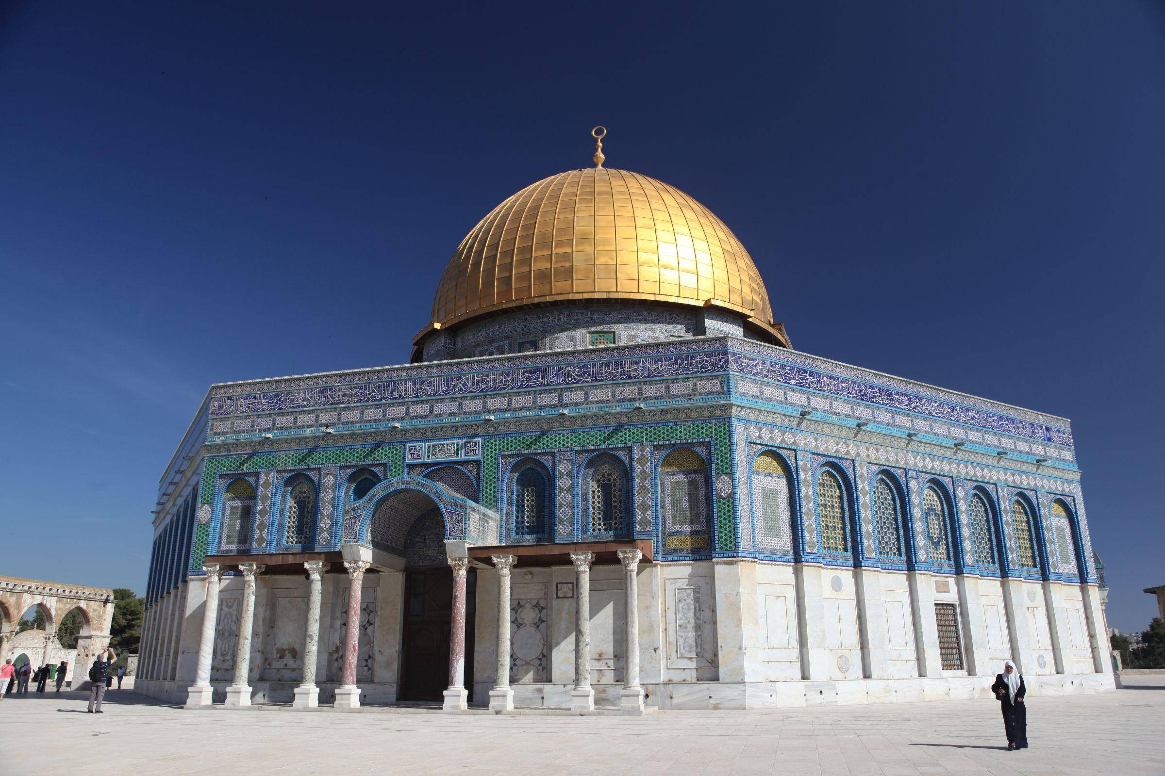 Dome of the Rock, golden dome, blue tilework, Full HD Desktop Wallpaper
