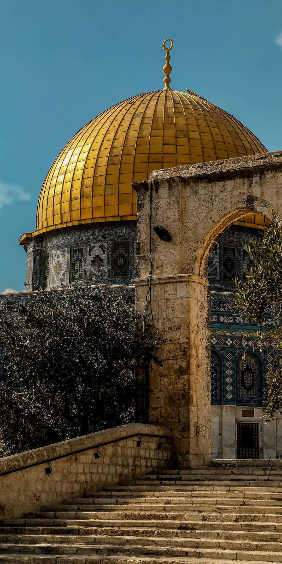 Dome of the Rock, golden, clear blue sky, Full HD Phone Wallpaper