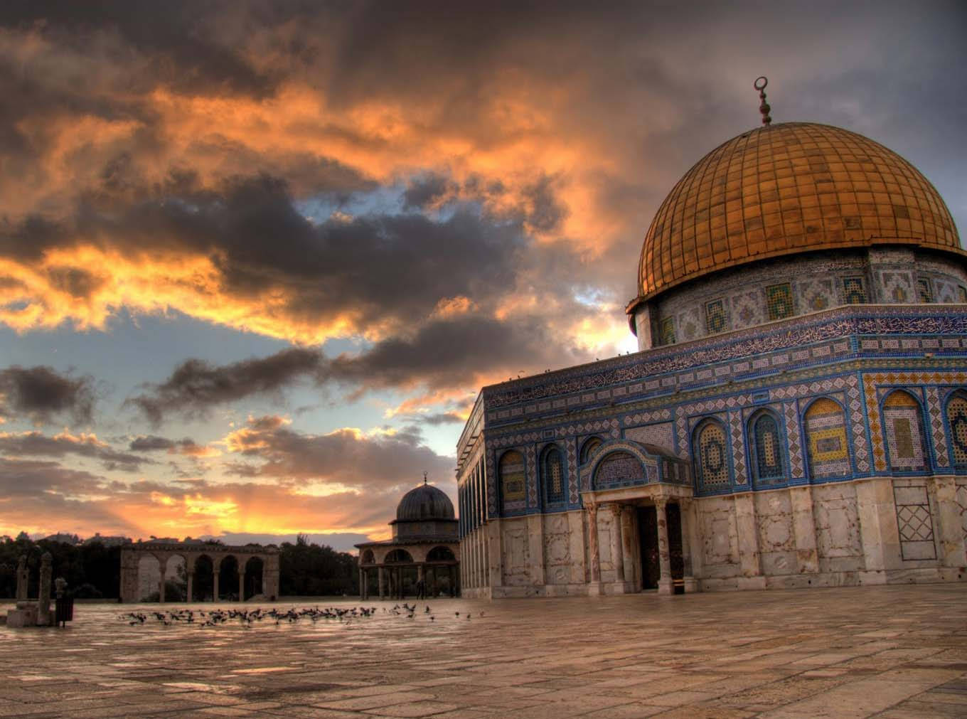 Dome Of The Rock, sunset, golden dome, HD Desktop Wallpaper