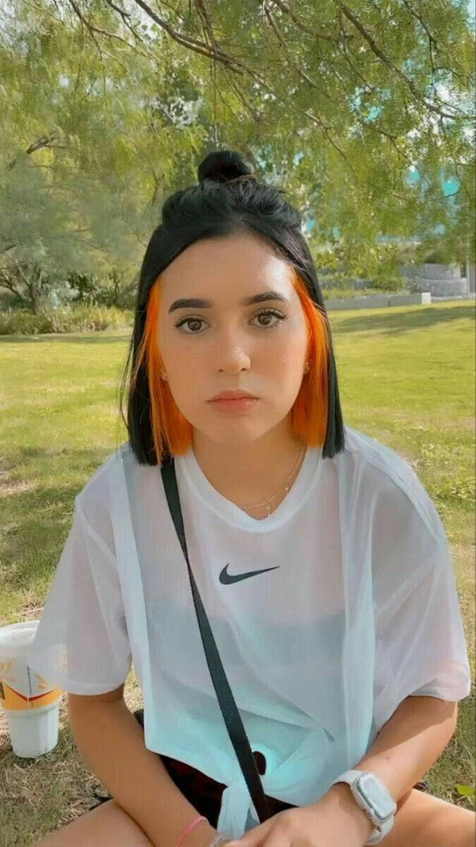 Domelipa, white Nike top, black and orange hair, SD Phone Wallpaper