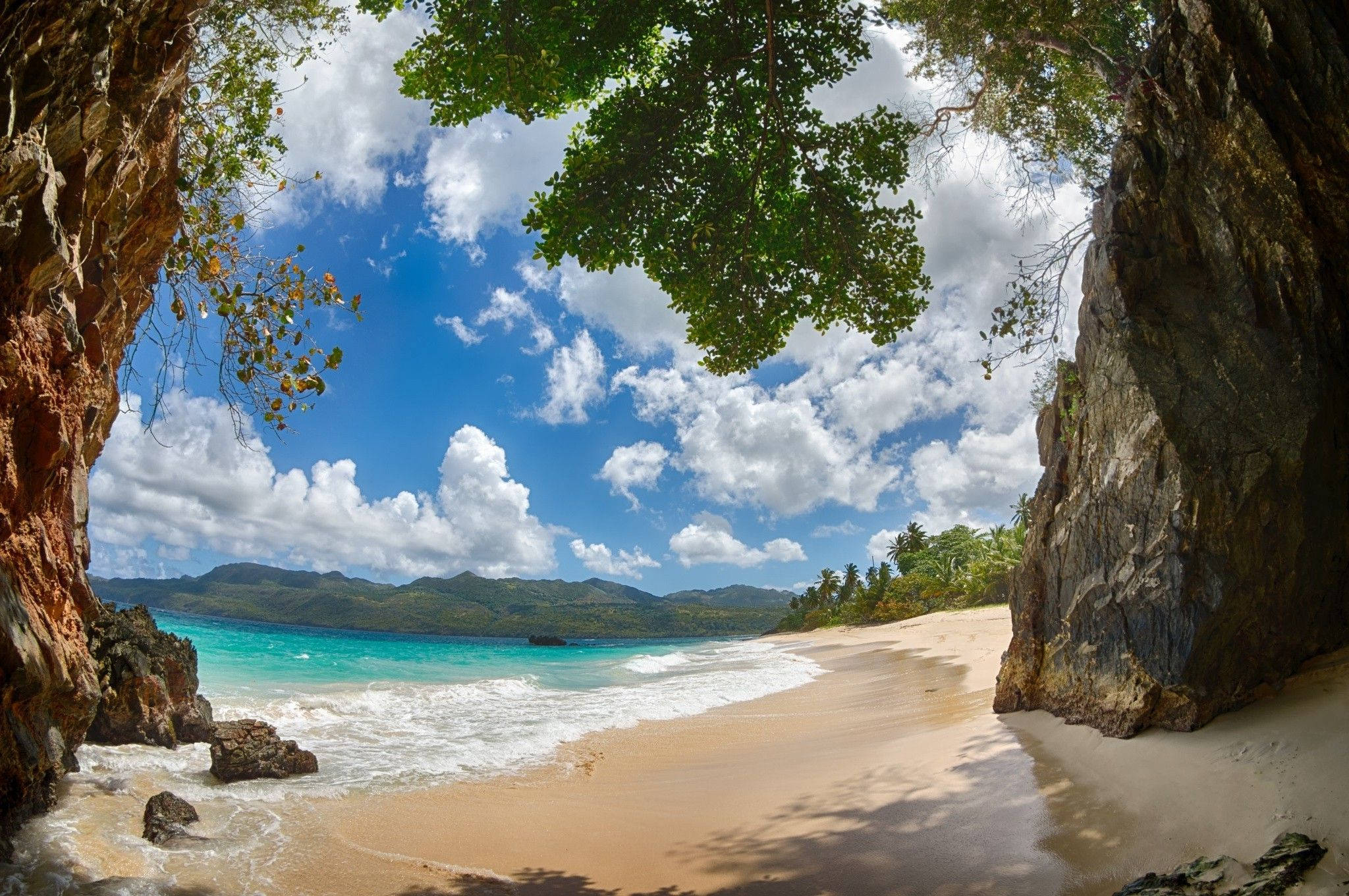Dominica, island cave, rocky cliffs, Full HD Desktop Wallpaper