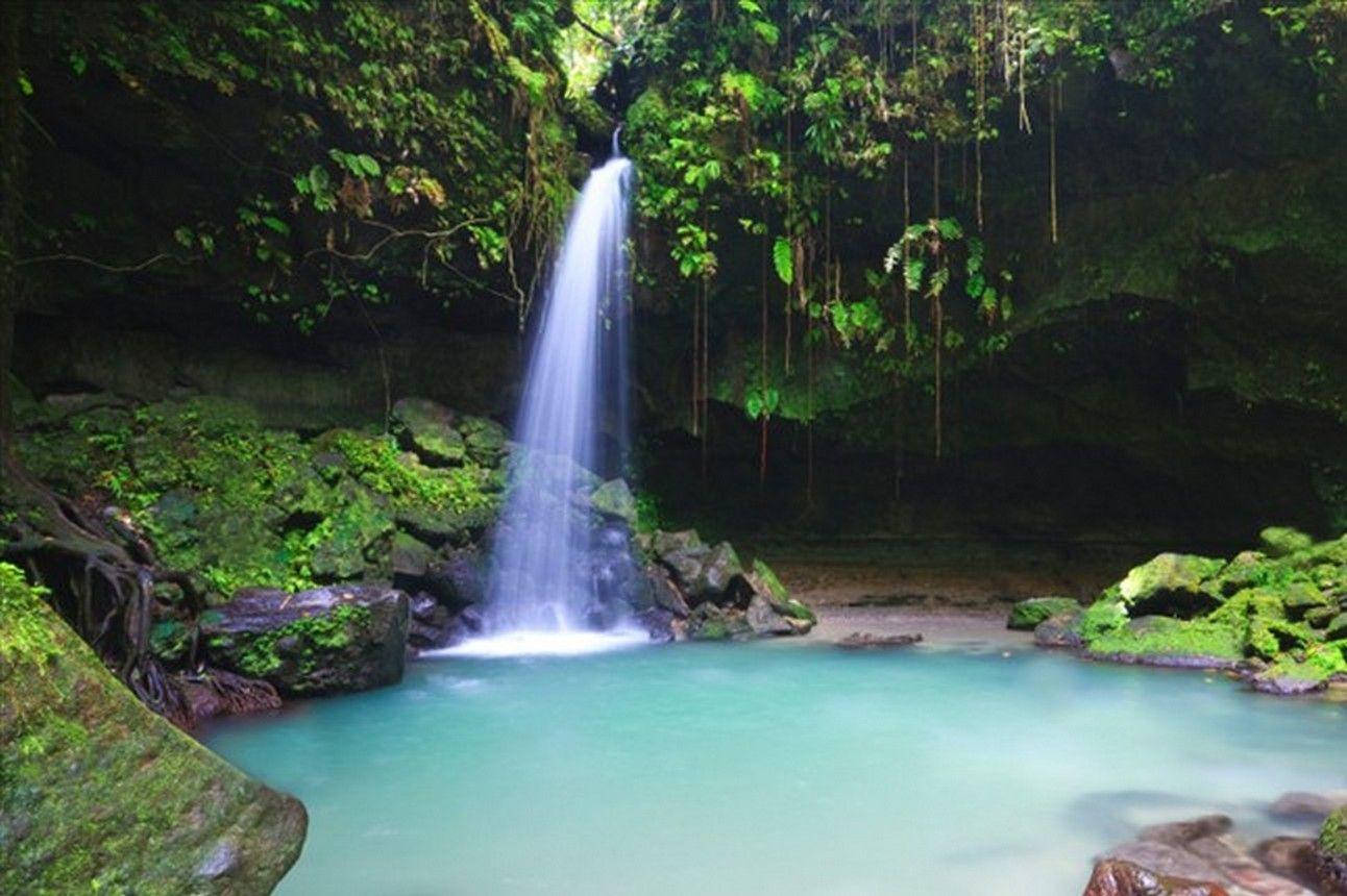 Dominica, hidden rocky waterfalls, turquoise pool, HD Desktop Wallpaper