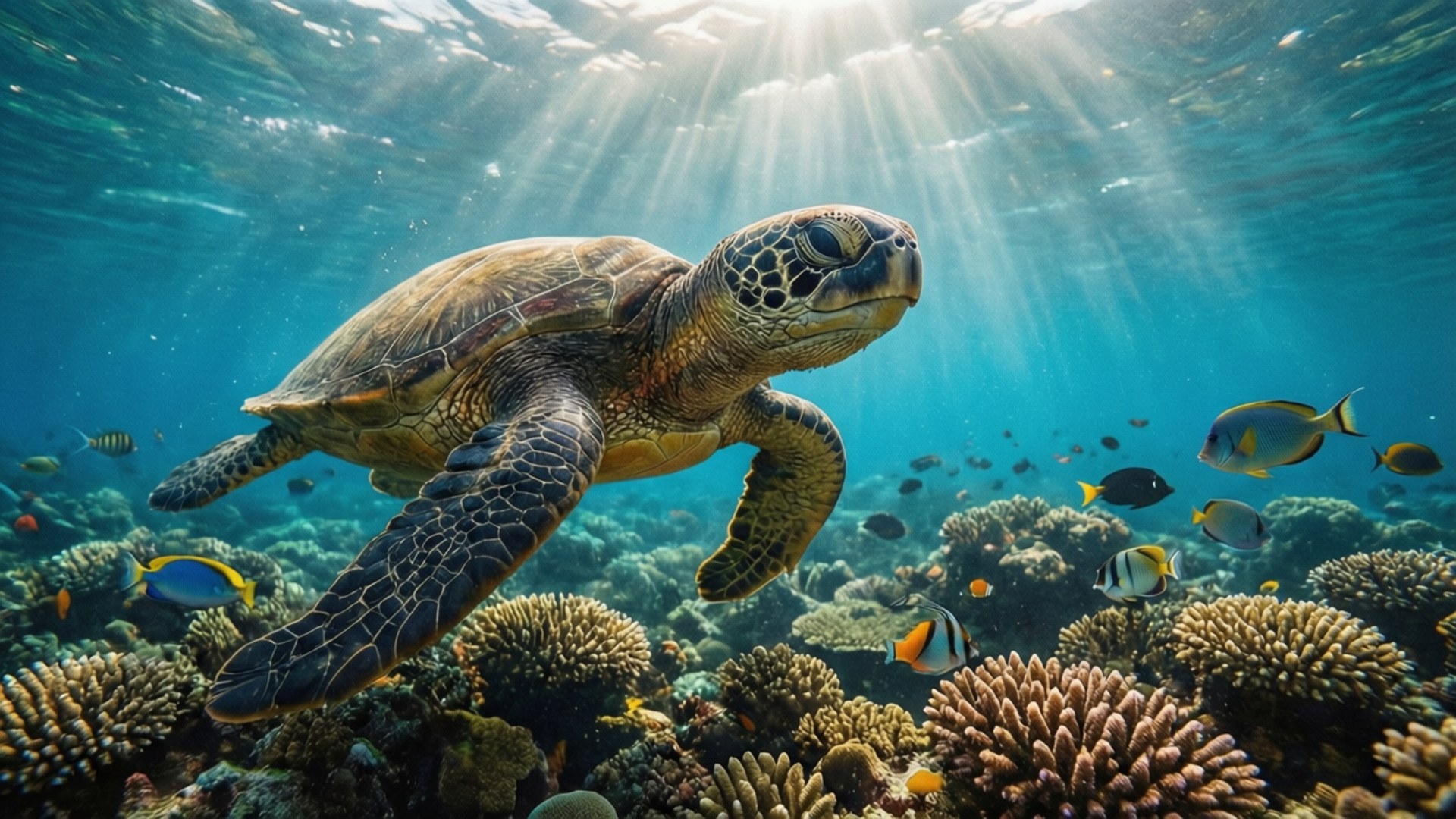 Dominica, coral reef, sea turtle, Full HD Desktop Wallpaper