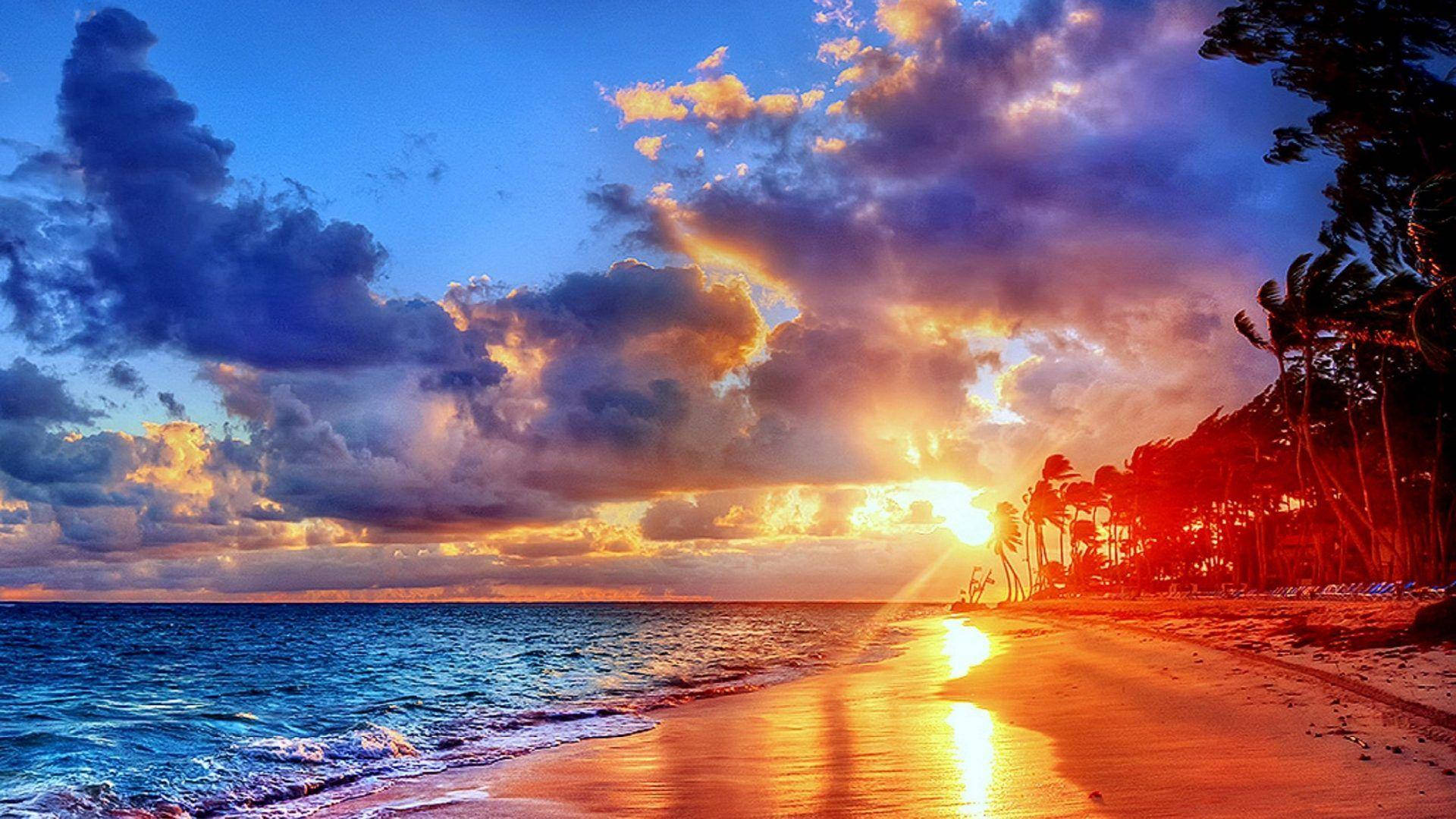 Dominican Republic, sunset, fiery orange, Full HD Desktop Wallpaper