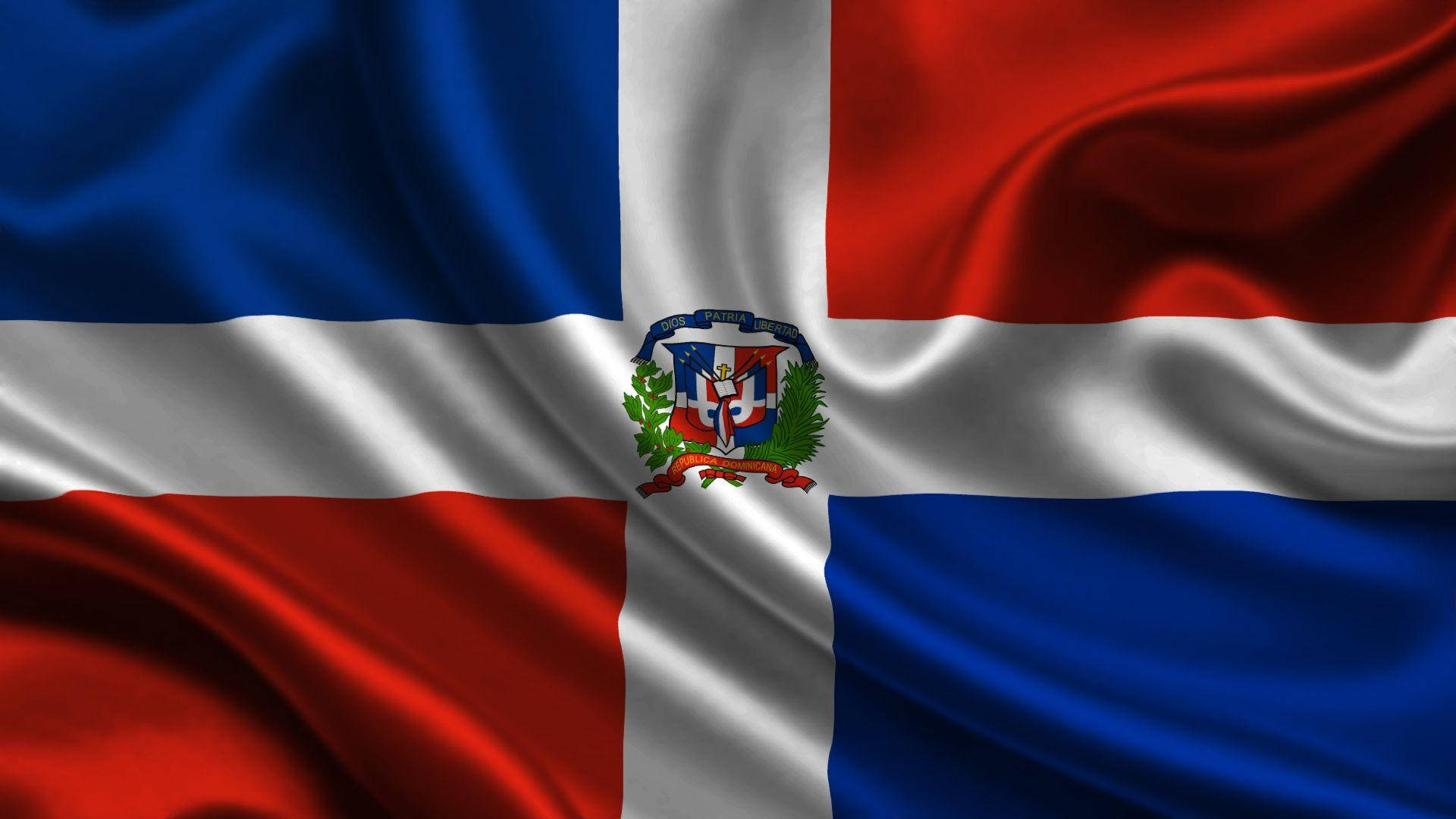 Dominican Republic flag, red blue and white colors, national coat of arms, Full HD Desktop Wallpaper