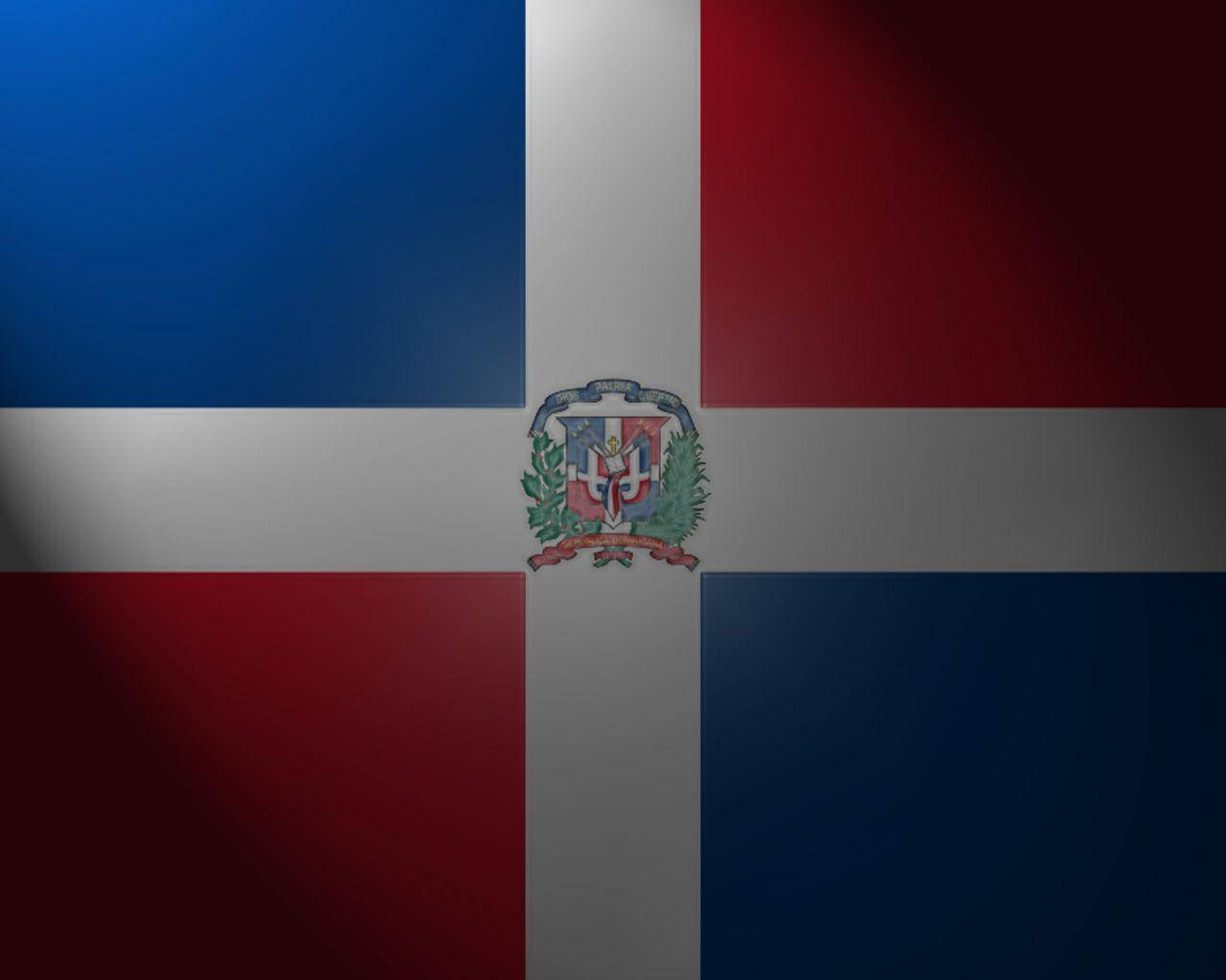 Dominican Republic flag, red blue and white stripes, central coat of arms, HD Desktop Wallpaper