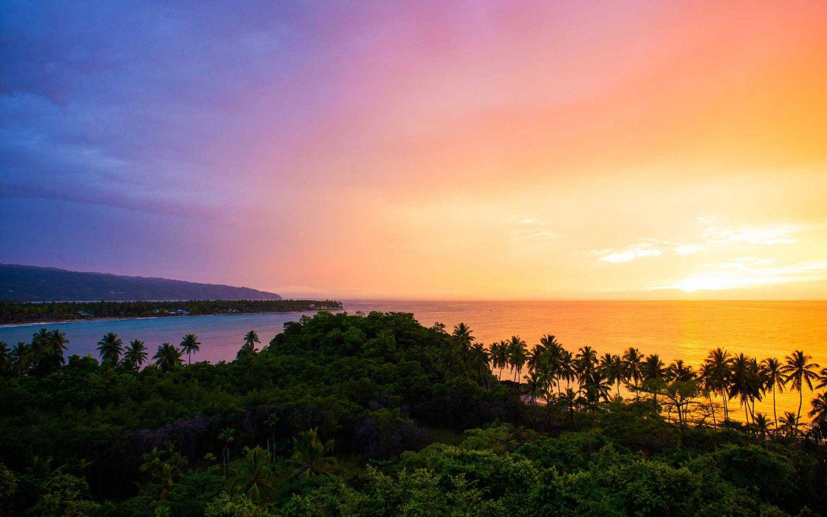 sunset sky, Dominican Republic, tropical coastline, HD Desktop Wallpaper