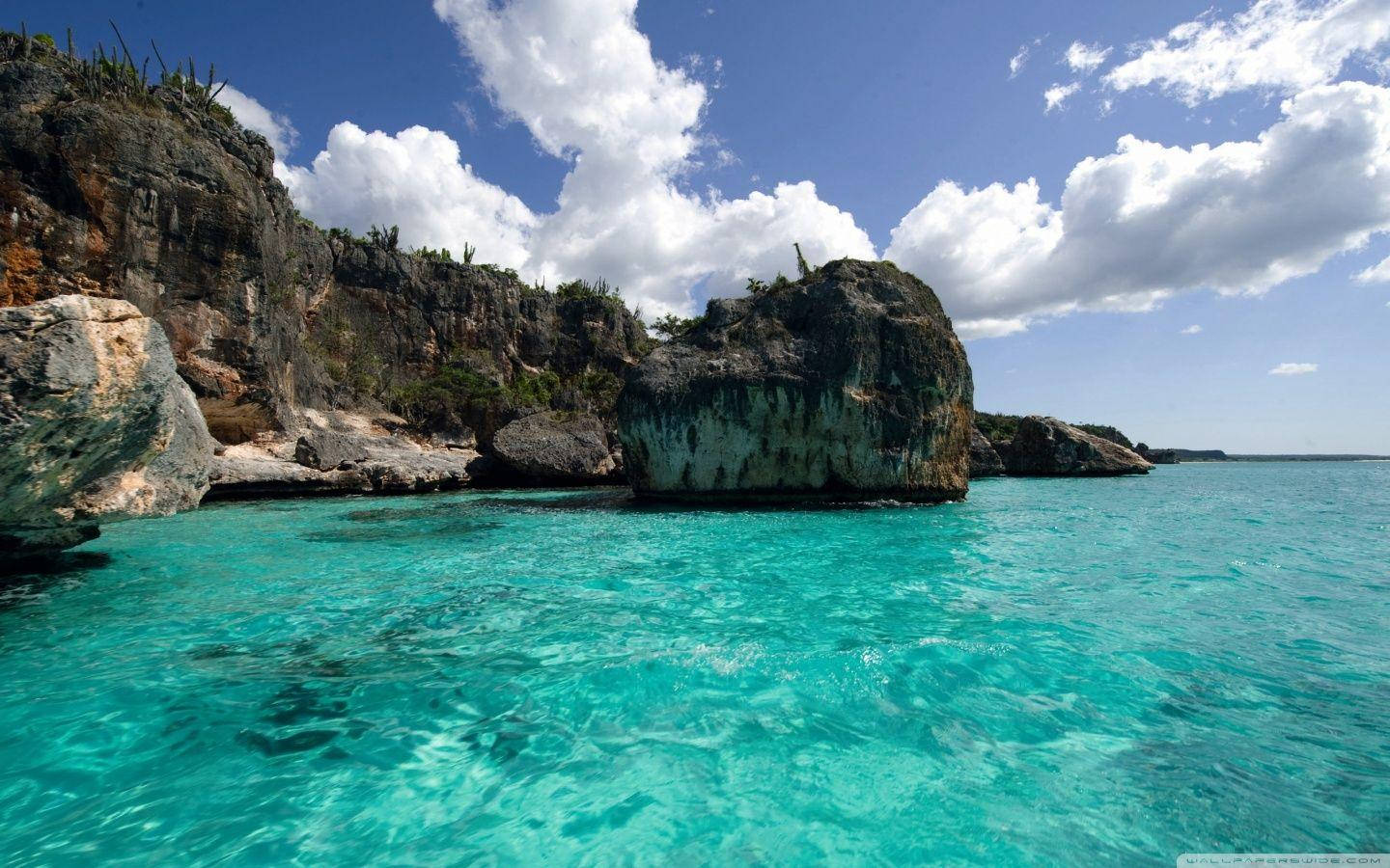 aquamarine, Dominican Republic, cliffs, HD Desktop Wallpaper