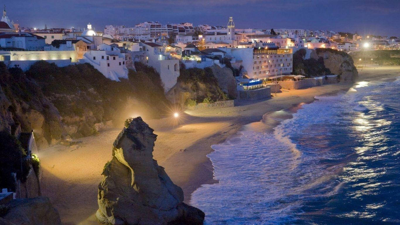 Nighttime Dominican Republic City, coastal town, dusk, HD Desktop Wallpaper